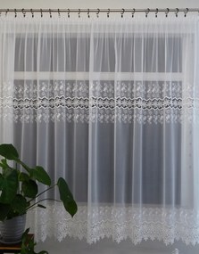 Mg Függöny Bola fátyol Fehér hímzés gipiurával 150x180cm szalaggal díszítve