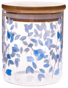 Kék virágok üvegedény bambuszfedéllel, 440 ml