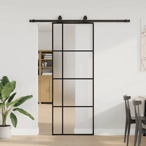 Fekete ESG üveg tolóajtó fémszerelvény-szettel 76x205 cm
