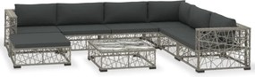 vidaXL 8-részes szürke polyrattan kerti bútorszett párnákkal
