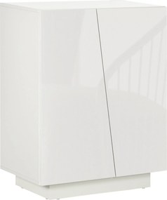 HOMCOM Fehér Nappali Oldalszekrény 2 Magas Fényű Ajtóval és Állítható Polcokkal Hálószobába, Konyhába, Étkezőbe és Előszobába 70x40x88 cm | Aosom