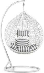 Fehér függőszék KOKON állvánnyal, fehér-szürke párna