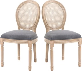 HOMCOM 2 darabos étkezőszék szett rattan háttámlával, lenhatású, kárpitozott francia stílusú szék, nappaliba és étkezőbe, szürke | Aosom
