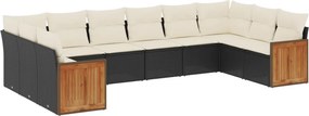 vidaXL 10 részes fekete polyrattan kerti ülőgarnitúra párnákkal