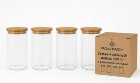 4 db 700 ml-es üveg tárolóedény Bambo fedővel, élelmiszer tároló, befőttesüveg PF-997