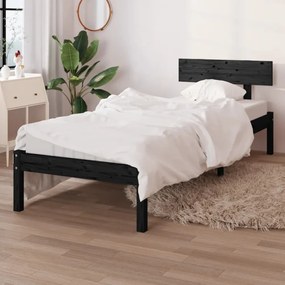 Single fekete tömör fenyőfa ágykeret 90 x 190 cm