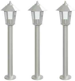 3 db ezüstszínű rozsdamentes acél kültéri állólámpa 80 cm