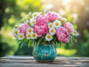 Vászonkép Canvas Dekoráció Virágok Bazsarózsa Margaréta Csokor 80x60