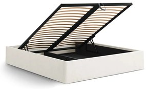 Krémszínű kárpitozott ágyneműtartós-ágytámla nélkül franciaágy ágyráccsal 160x200 cm Susan – Micadoni