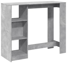 betonszürke szerelt fa bárasztal polccal 124 x 46 x 103,5 cm