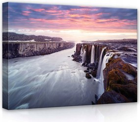 Vászonkép 70x50 Vízesés folyó sziklák táj naplemente természet nyugalom