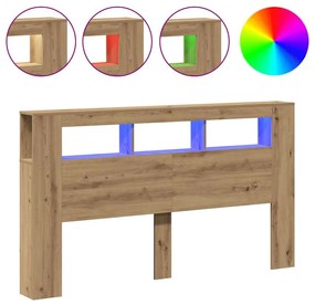 kézműves tölgyszínű szerelt fa LED-es fejtámla 180x18,5x103,5cm