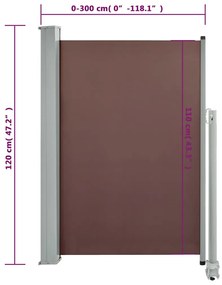 barna behúzható oldalsó teraszi napellenző 120 x 300 cm