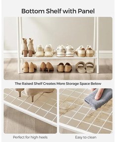 Ruhatartó állvány akasztórúddal és polccal, 33,5 × 92,5 × 153 cm, fehér színben