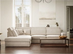 Krémszínű zsenília sarokkanapé (bal oldali-L alakú) Kirou – Maison de Rêve