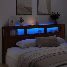 barna tölgyszínű szerelt fa LED-es fejtámla 220x18,5x103,5 cm