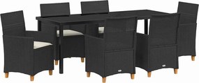 vidaXL Kert étkező szett 7 pcs Fekete polirattan