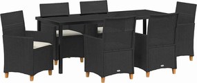 vidaXL Kert étkező szett 7 pcs Fekete polirattan