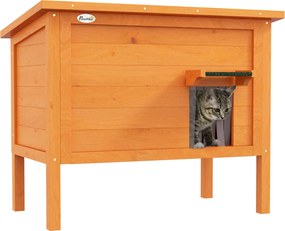 PawHut Fa Macska Ház - Télálló, Vízálló Macska Menedék Aszfalt Tetővel, Álló Talpakkal, Macska Bújóhely Kerti Kényelmes Kiskedvenceknek 85 x 50 x 68.5