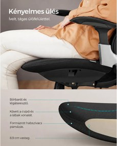 SONGMICS Ergonomikus szék, állítható, dönthető irodai szék, fekete