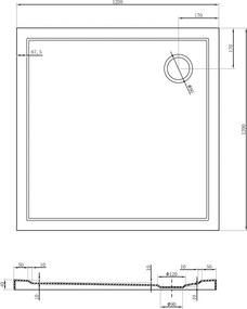Mexen Flow négyzet alakú lapos zuhanytálca 120 x 120 cm, fekete matt - 46S701212