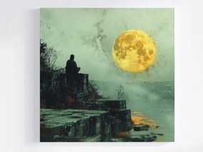 Poszter Ember Sziklák Víz Hold Éjszaka Meditáció 80x80