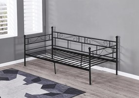 Fém kanapé - egyszemélyes ágy, fekete, 90x200, ROZALI