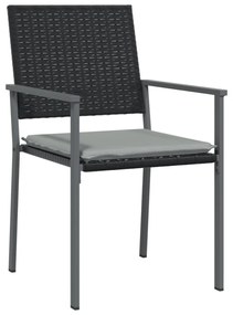 2 db fekete polyrattan kerti szék párnával 56 x 62,5 x 89 cm