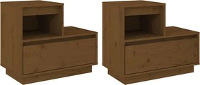 vidaXL 2 db mézbarna tömör fenyőfa éjjeliszekrény 60 x 34 x 51 cm