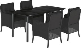 vidaXL 5 részes fekete polyrattan kerti étkezőgarnitúra párnákkal