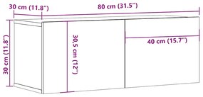 kézműves tölgy színű szerelt fa fali TV-szekrény 80x30x30 cm