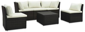 4 részes barna polyrattan kerti bútorszett párnával