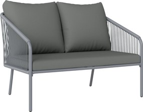 Outsunny Rattan Kerti Kanapé Párnákkal, 2-Fős Kültéri Balkon Kanapé, Polyrattan Kerti Bútor 112 x 72 x 76 cm Szürke | Aosom