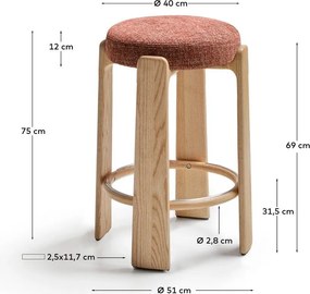 Terrakotta színű-sötét natúr színű kőrisfa bárszék (ülésmagasság 75 cm) Granite – Kave Home