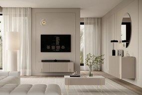 Malmi függesztett TV szekrény 150 cm – kasmír / krém bianca / arany elemek