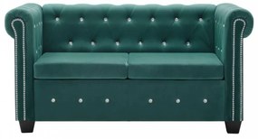 Zöld 2 személyes bársony chesterfield kanapé 146 x 75 x 72 cm