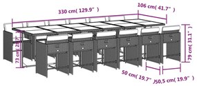 vidaXL 13 részes fekete polyrattan kerti ülőgarnitúra párnákkal