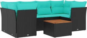 vidaXL 7 részes fekete polyrattan kerti ülőgarnitúra párnákkal