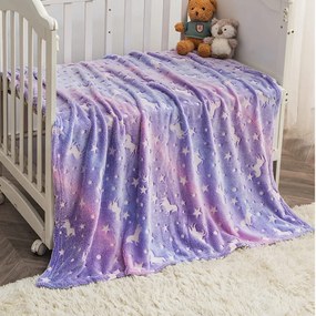 Sötétben fluoreszkáló XXL takaró 200 x 150 cm, színes, unikornisos