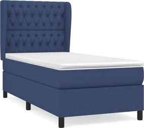 vidaXL kék szövet rugós ágy matraccal 90 x 200 cm