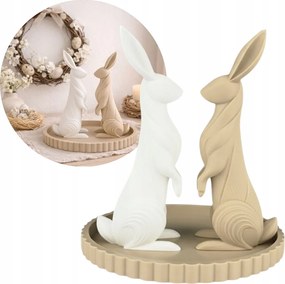 Húsvéti szett 2 x Nyuszi és faragott állvány Japandi Bézs és fehér