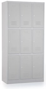 Fém szekrény - 9 doboz, 90 x 45 x 185 cm, hengerzár, szürke - ral 7035