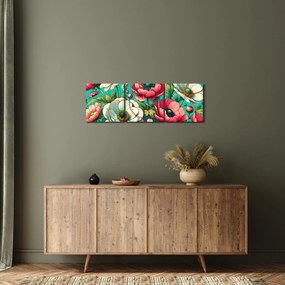 Kép - Virágok kék háttéren (órával) (90x30 cm)