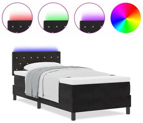 Boxspring Ágy Matrac és LED Fekete 100x200 cm Bársony