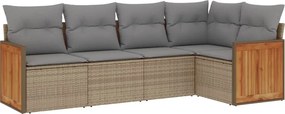 vidaXL 5 részes bézs polyrattan kerti ülőgarnitúra párnákkal