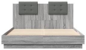 szürke sonoma ágykeret fejtámlával és LED-ekkel 150 x 200 cm
