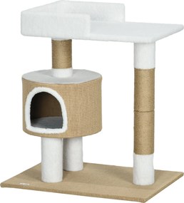 PawHut Macska Fakad 79 cm Kicsi Macska Fakad Macska Bújóval, Karcoló Oszloppal és Fekvőfelülettel, Kendermászás Macskáknak 8 kg-ig, Macska Bútor, Barn