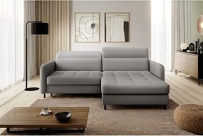 Szürke bársony kinyitható-tárolóhelyes sarokkanapé (jobb oldali-heverő résszel) Gomsi – ELTAP