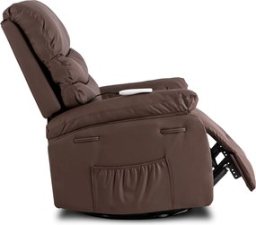 Masszírozós, hintafunkciós dönthető fotel barna színben, műbőr kárpittal BRUCE