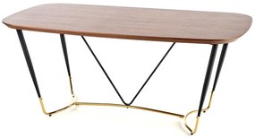Asztal Houston 814Aranysárga, Dió, Fekete, 76x90x180cm, Közepes sűrűségű farostlemez, Természetes fa furnér, Fém